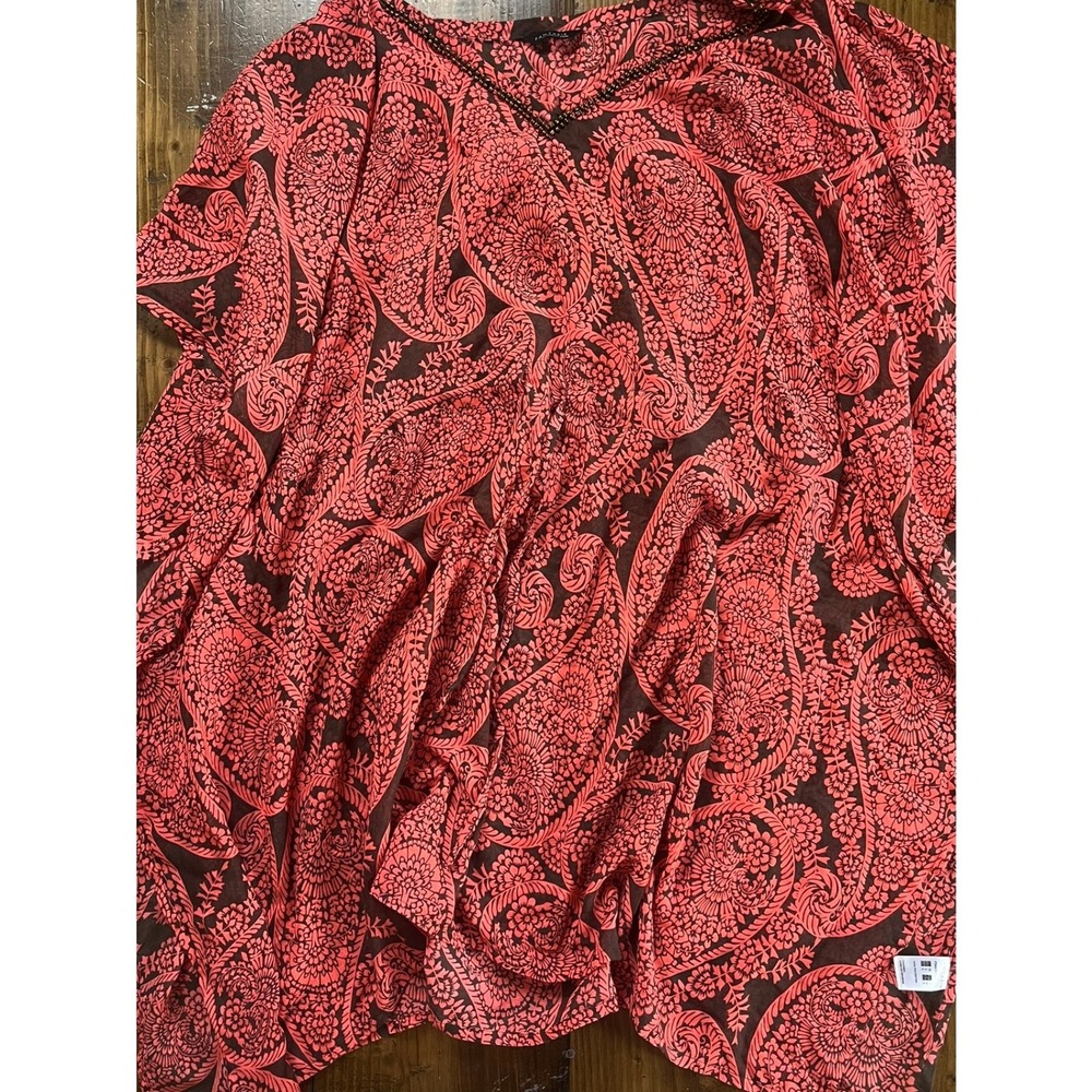 Fantasie Swim Paisley Kaftan Cover Up Coral Brown Beaded V-Neck Large FS6032COL